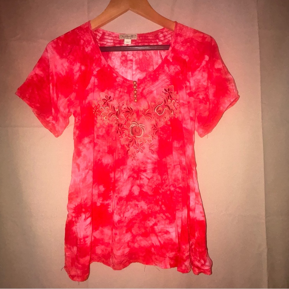 ONE WORLD Red Short Sleeve Blouse